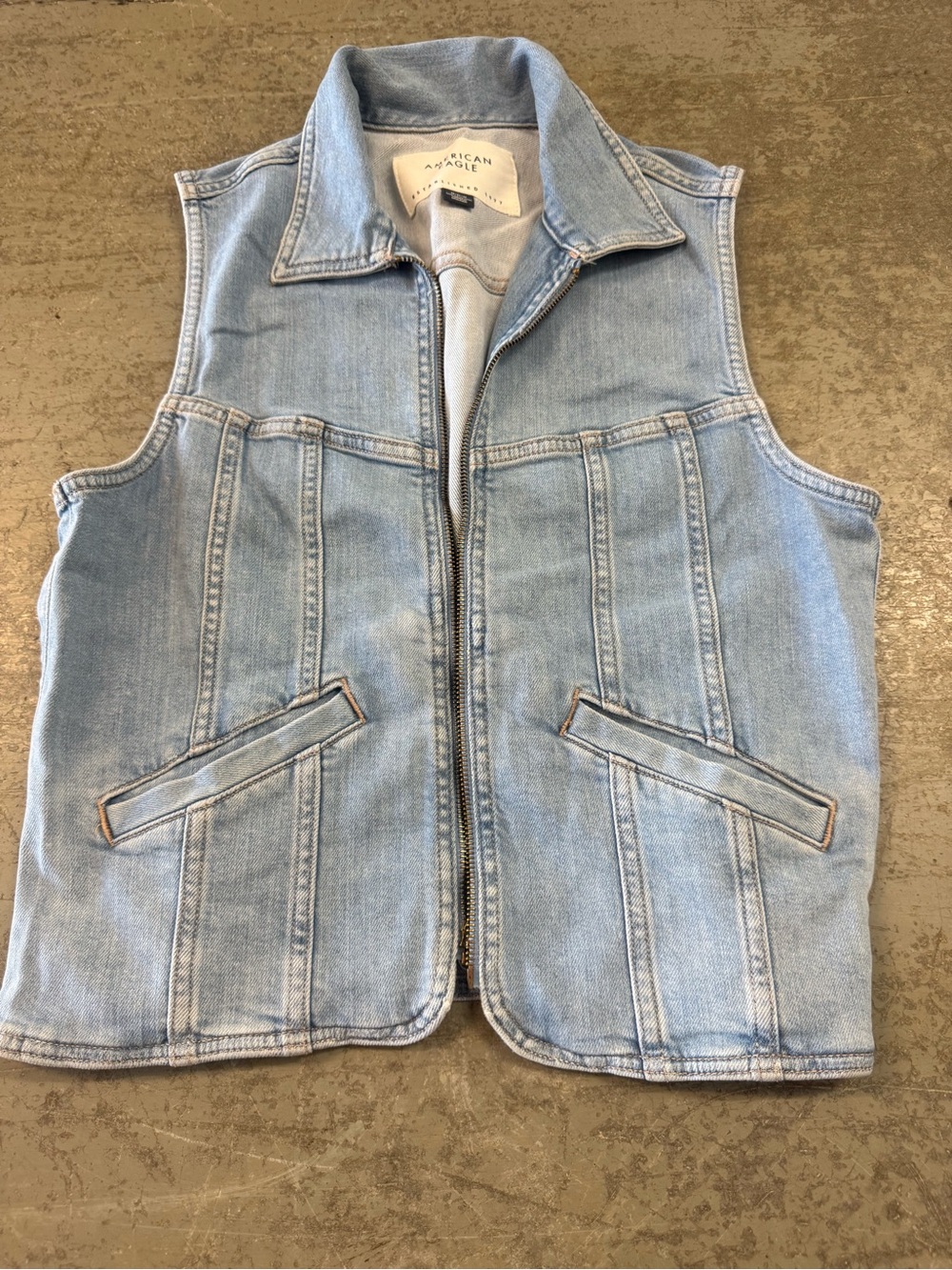 American Eagle Light Blue Denim Zip-Front Vest